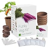 Plant Theatre Vegetable Seeds - Funky Veg Kit con 5 sobres de semillas (zanahoria, calabacín, coles de Bruselas, acelgas y semillas de tomate), macetas, discos de turba y marcadores - Kits de cultivo para interiores y exteriores - Regalos de jardinería para hombres y mujeres foto / 13,99 €