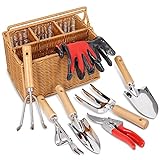 SOLIGT 8 Piece Garden Tool Set with Basket, Stainless Steel Extra Heavy Duty Gardening Hand Tools Kit with Wood Handle for Men Women photo / $32.99