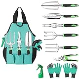 Glaric Gardening Tool Set 10 Pcs, Aluminum Garden Hand Tools Set Heavy Duty with Garden Gloves ,Trowel and Organizer Tote Bag ,Planting Tools ,Gardening Gifts for Women Men photo / $29.99