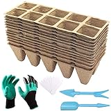 ARLBA 12 Pack Seed Starter Tray Kit, Peat Pots for Seedlings, 120 Cell Organic Biodegradable Plant Starter Trays for Vegetable & Flower, Indoor/Outdoor, with 12Plastic Plant Labels,& Garden Tools Kit photo / $11.77