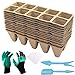 photo ARLBA 12 Pack Seed Starter Tray Kit, Peat Pots for Seedlings, 120 Cell Organic Biodegradable Plant Starter Trays for Vegetable & Flower, Indoor/Outdoor, with 12Plastic Plant Labels,& Garden Tools Kit