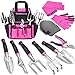 photo THINKWORK Pink Garden Tools, Gardening Gifts for Women, with 2 in 1 Detachable Storage Bag, Trowel, Transplanter, Rake, Weeder, Cultivator, Purning Shears and 3 Additional Protection Tools